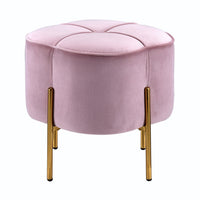 Fabric Upholstered Ottoman with Sleek Straight Legs, Pink and Gold - BM225682
