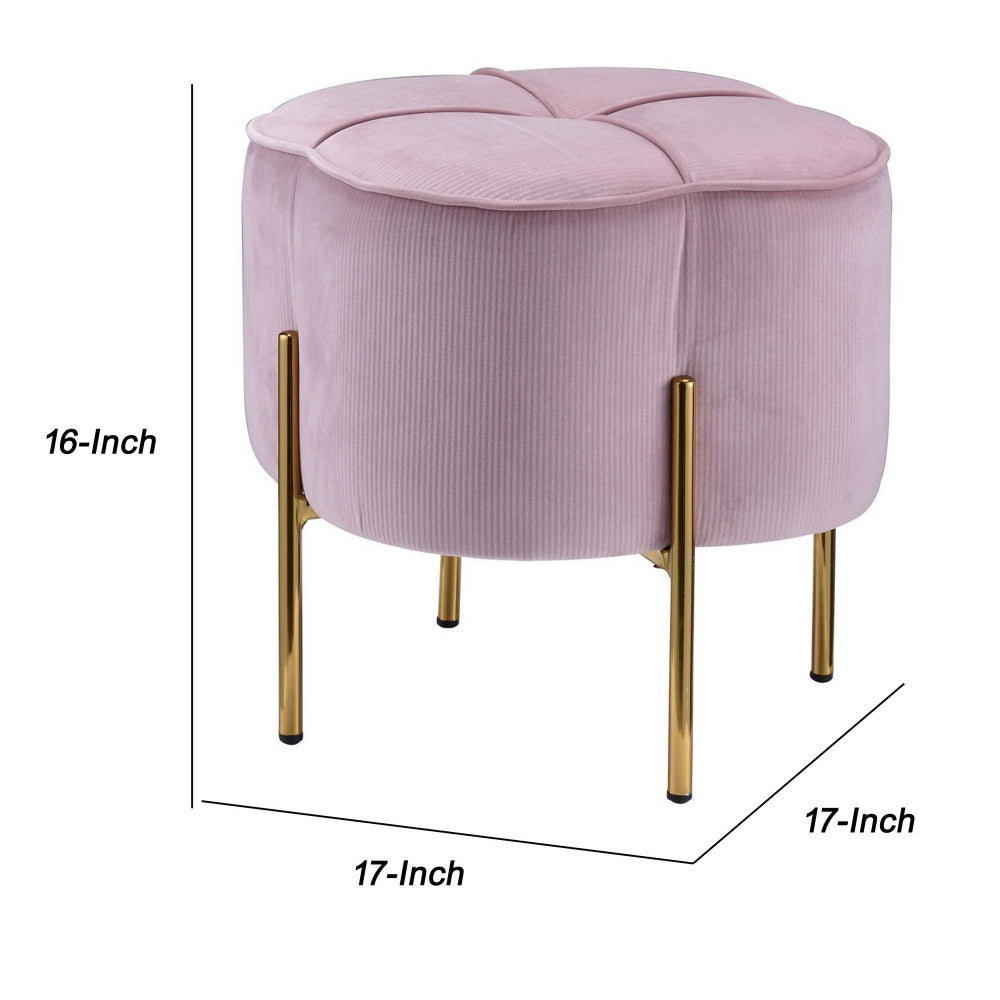 Fabric Upholstered Ottoman with Sleek Straight Legs, Pink and Gold - BM225682