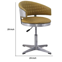 Swivel Leatherette Chair with Curved Back and Metal Star Base, Yellow - BM225688