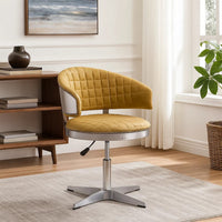 Swivel Leatherette Chair with Curved Back and Metal Star Base, Yellow - BM225688