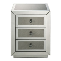 3 Drawer Mirrored Accent Table with Faux Diamond Inlay, Silver - BM225699