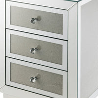 3 Drawer Mirrored Accent Table with Faux Diamond Inlay, Silver - BM225699