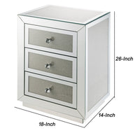 3 Drawer Mirrored Accent Table with Faux Diamond Inlay, Silver - BM225699