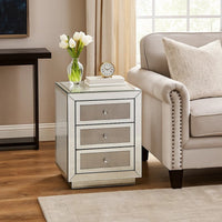3 Drawer Mirrored Accent Table with Faux Diamond Inlay, Silver - BM225699