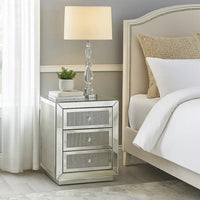3 Drawer Mirrored Accent Table with Faux Diamond Inlay, Silver - BM225699