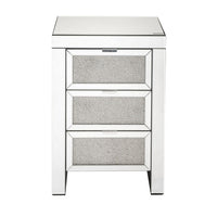 3 Drawer Beveled Mirrored Accent Table with Faux Diamond Inlay, Silver - BM225700