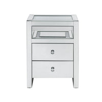 2 Drawer Beveled Mirrored Accent Table with Glass Top and LED, Silver - BM225703