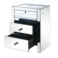 2 Drawer Beveled Mirrored Accent Table with Glass Top and LED, Silver - BM225703