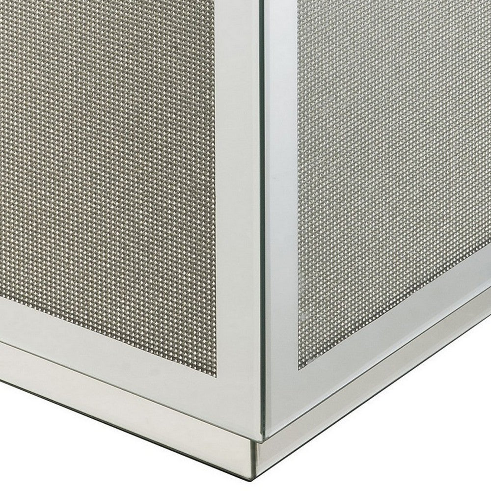 Mirrored Accent Table with Faux Diamond Inlay and Glass Top, Silver - BM225704