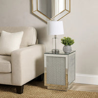 Mirrored Accent Table with Faux Diamond Inlay and Glass Top, Silver - BM225704