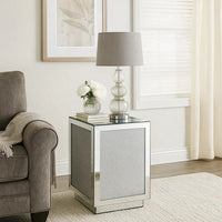 Mirrored Accent Table with Faux Diamond Inlay and Glass Top, Silver - BM225704
