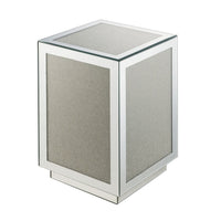 Mirrored Accent Table with Faux Diamond Inlay and Glass Top, Silver - BM225704
