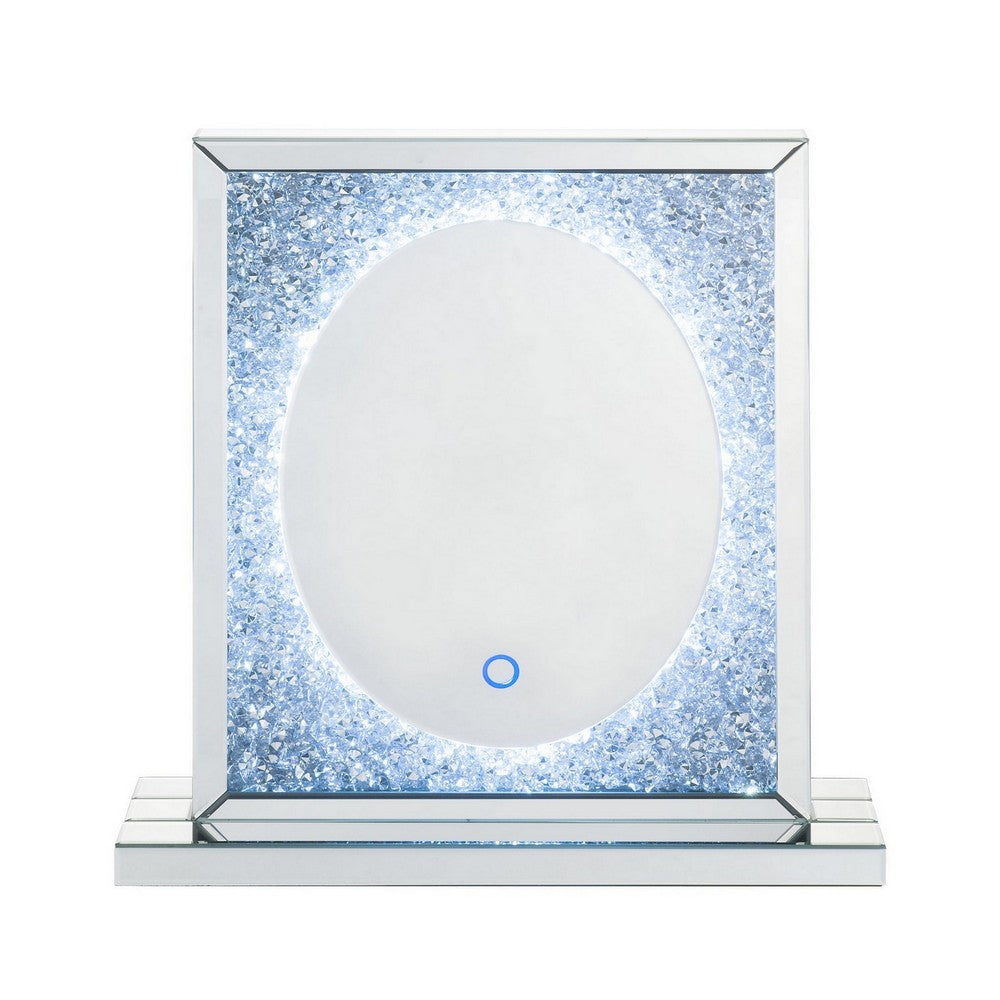 Mirrored Faux Diamond Inlay Accent Decor with LED, Silver - BM225707