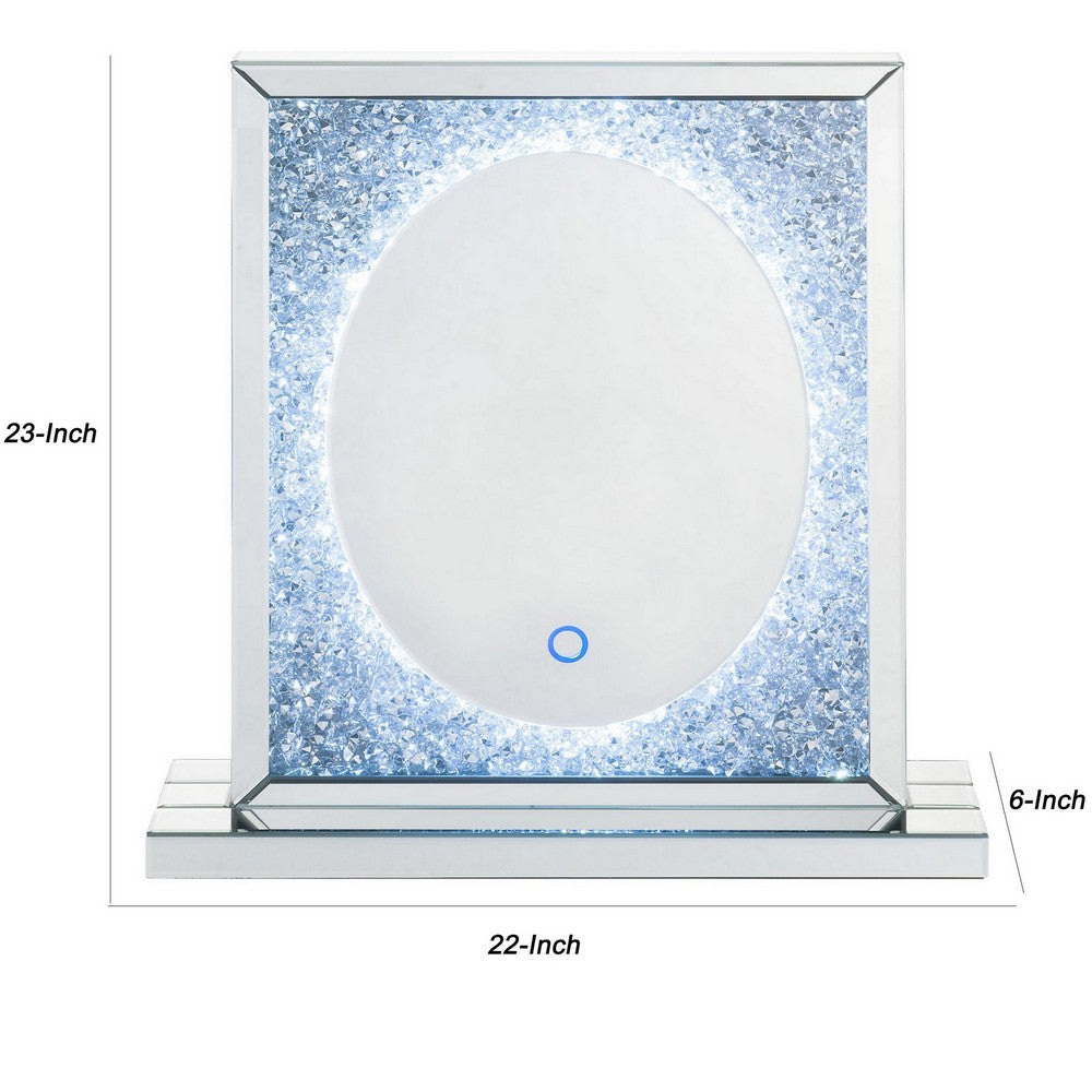 Mirrored Faux Diamond Inlay Accent Decor with LED, Silver - BM225707