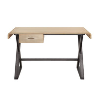 Aluminum Patchwork Rectangular Desk with X Trestle Base, Gold and Black - BM225728