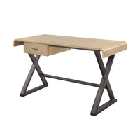 Aluminum Patchwork Rectangular Desk with X Trestle Base, Gold and Black - BM225728