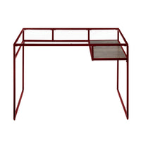 Rectangular Glass Top Desk with Open Compartment and Sled Base, Red - BM225732