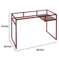 Rectangular Glass Top Desk with Open Compartment and Sled Base, Red - BM225732