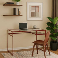 Rectangular Glass Top Desk with Open Compartment and Sled Base, Red - BM225732