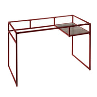 Rectangular Glass Top Desk with Open Compartment and Sled Base, Red - BM225732