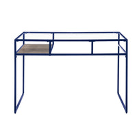 Rectangular Glass Top Desk with Open Compartment and Sled Base, Blue - BM225733
