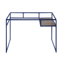 Rectangular Glass Top Desk with Open Compartment and Sled Base, Blue - BM225733