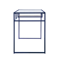 Rectangular Glass Top Desk with Open Compartment and Sled Base, Blue - BM225733