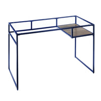 Rectangular Glass Top Desk with Open Compartment and Sled Base, Blue - BM225733