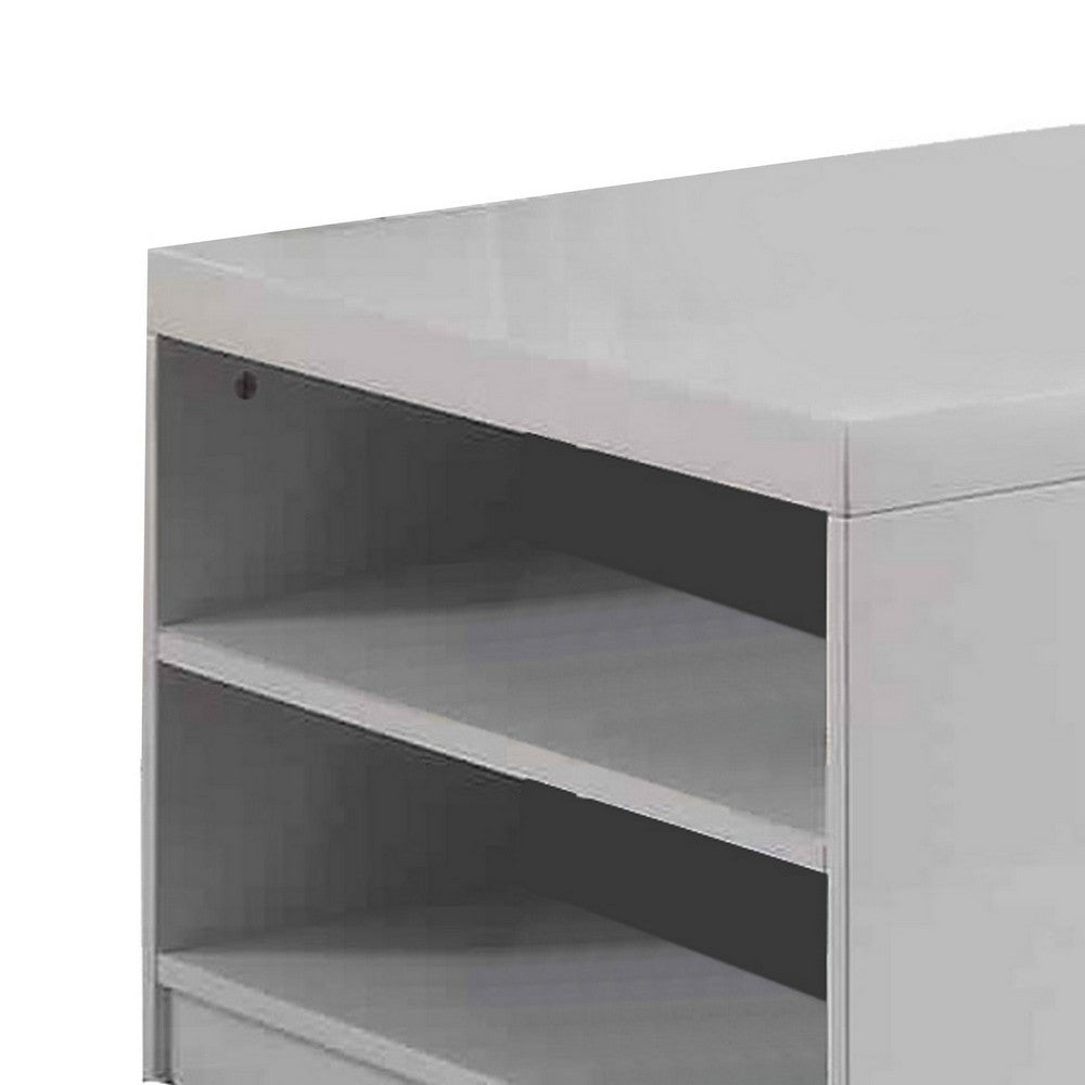 Wood and Metal Frame Coffee Table with Open Shelves, White and Chrome - BM225742