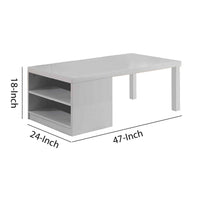 Wood and Metal Frame Coffee Table with Open Shelves, White and Chrome - BM225742