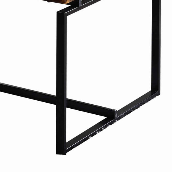 3 Piece Wooden Top Metal Frame Occasional Table Set, Brown and Black - BM225745