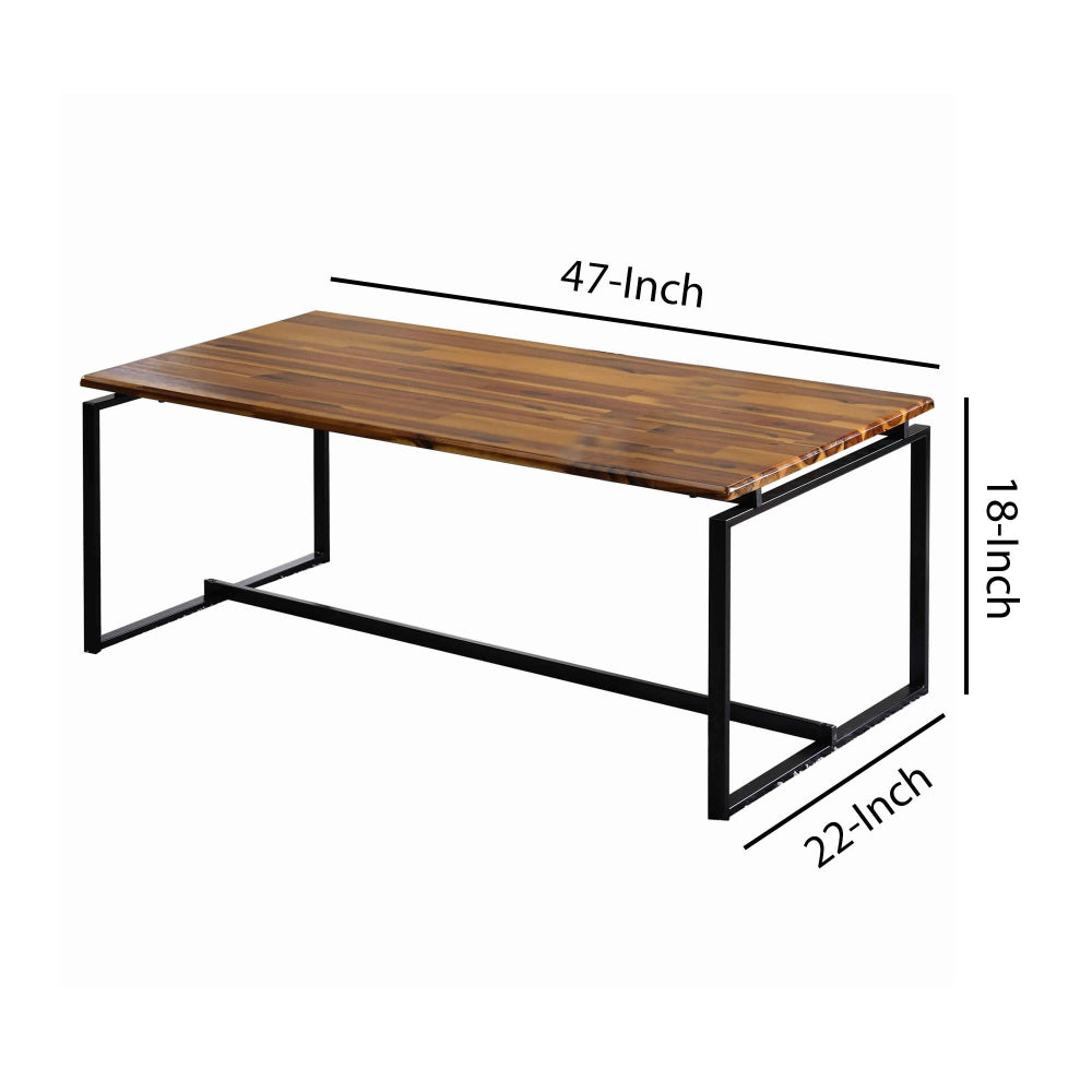 3 Piece Wooden Top Metal Frame Occasional Table Set, Brown and Black - BM225745