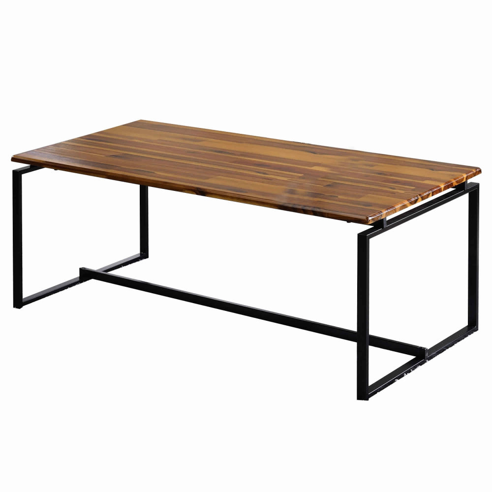 3 Piece Wooden Top Metal Frame Occasional Table Set, Brown and Black - BM225745