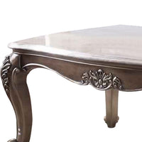 Faux Marble Top Engraved Wooden Frame Coffee Table, Off White and Gold - BM225746