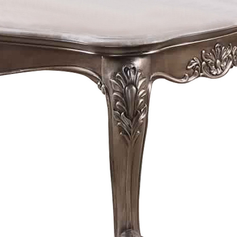 Faux Marble Top Engraved Wooden Frame Coffee Table, Off White and Gold - BM225746