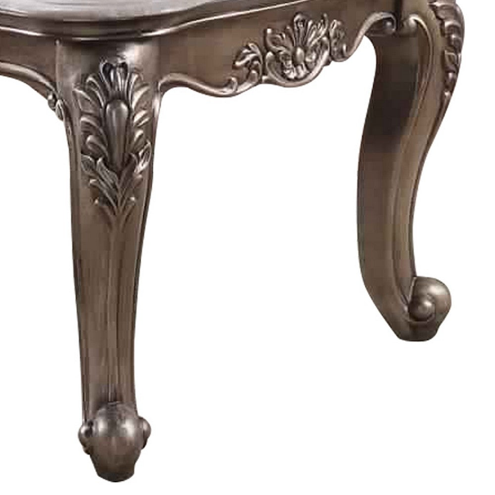 Faux Marble Top Engraved Wooden Frame Coffee Table, Off White and Gold - BM225746