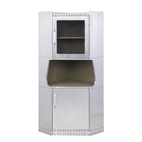 2 Door Aluminum Cabinet with Open Compartment and Rivet Accents, Silver - BM225863
