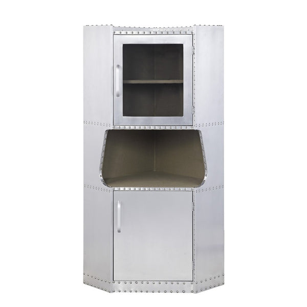 2 Door Aluminum Cabinet with Open Compartment and Rivet Accents, Silver - BM225863