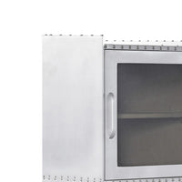 2 Door Aluminum Cabinet with Open Compartment and Rivet Accents, Silver - BM225863