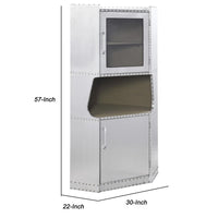 2 Door Aluminum Cabinet with Open Compartment and Rivet Accents, Silver - BM225863