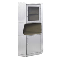 2 Door Aluminum Cabinet with Open Compartment and Rivet Accents, Silver - BM225863