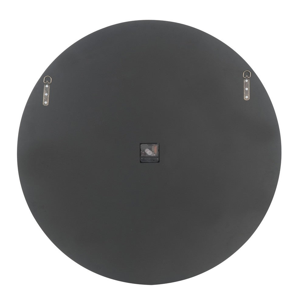 Round Beveled Mirror Frame Wall Clock with Faux diamond Inlay, Silver - BM225865