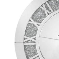 Round Beveled Mirror Frame Wall Clock with Faux diamond Inlay, Silver - BM225865