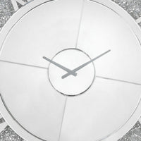 Round Beveled Mirror Frame Wall Clock with Faux diamond Inlay, Silver - BM225865