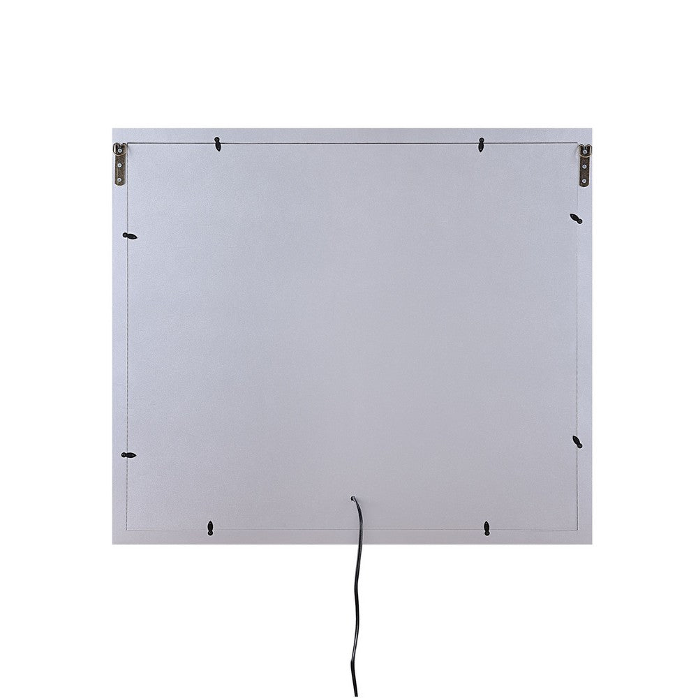 Mirror Panel Frame Wall Decor with Light Function and Faux Diamond, Silver - BM225873