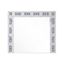 Mirror Panel Frame Wall Decor with Light Function and Faux Diamond, Silver - BM225873
