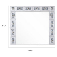 Mirror Panel Frame Wall Decor with Light Function and Faux Diamond, Silver - BM225873