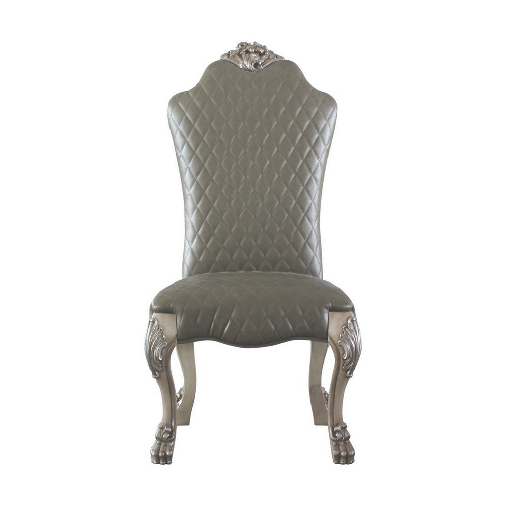 Leatherette Side Chair with High Back and Claw Legs, Set of 2,Antique White - BM225880