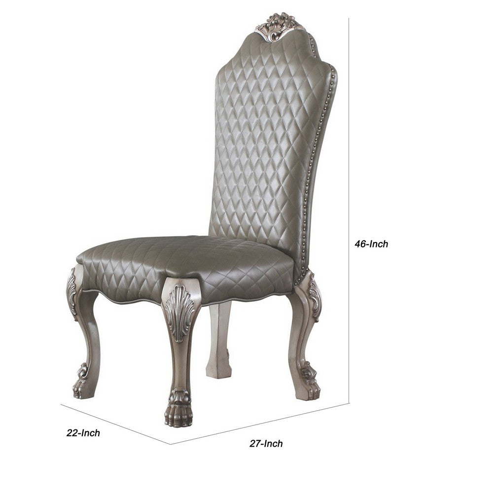 Leatherette Side Chair with High Back and Claw Legs, Set of 2,Antique White - BM225880