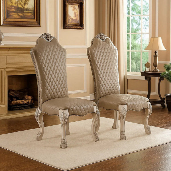 Leatherette Side Chair with High Back and Claw Legs, Set of 2,Antique White - BM225880